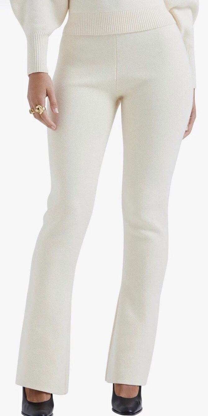 HOUSE OF CB Nereida Cream Knit High Rise Flared Pull-On Dress Pants XS